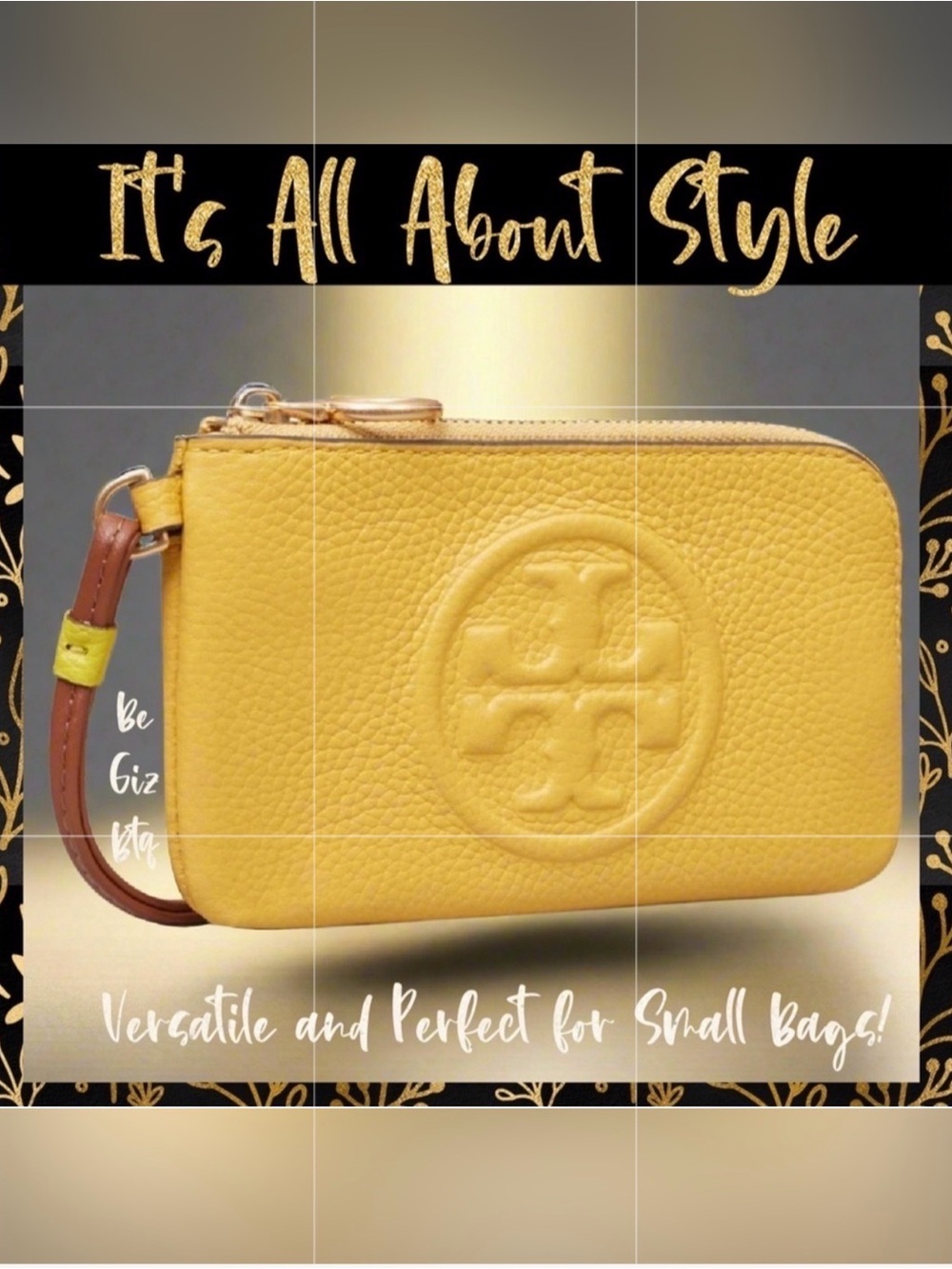 🆑 Tory Burch Authentic Leather Color Block Zip Card Case Yellow NWT
